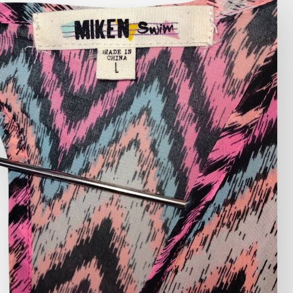 Miken Womens Swimsuit Cover Up Sz L Dress Tunic Pink Black Sheer Beachy Coastal - Picture 3 of 11
